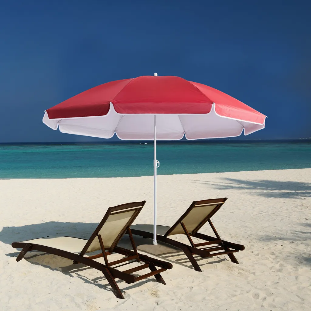 Kingsleeve Sonnenschirm 180 - 200cm UV Schutz 50+ Neigbar mit Erdspieß Tragetasche Wasserabweisend Strand Garten Strandschirm Balkonschirm Gartenschirm, Farbe/Größe:rot - 180cm